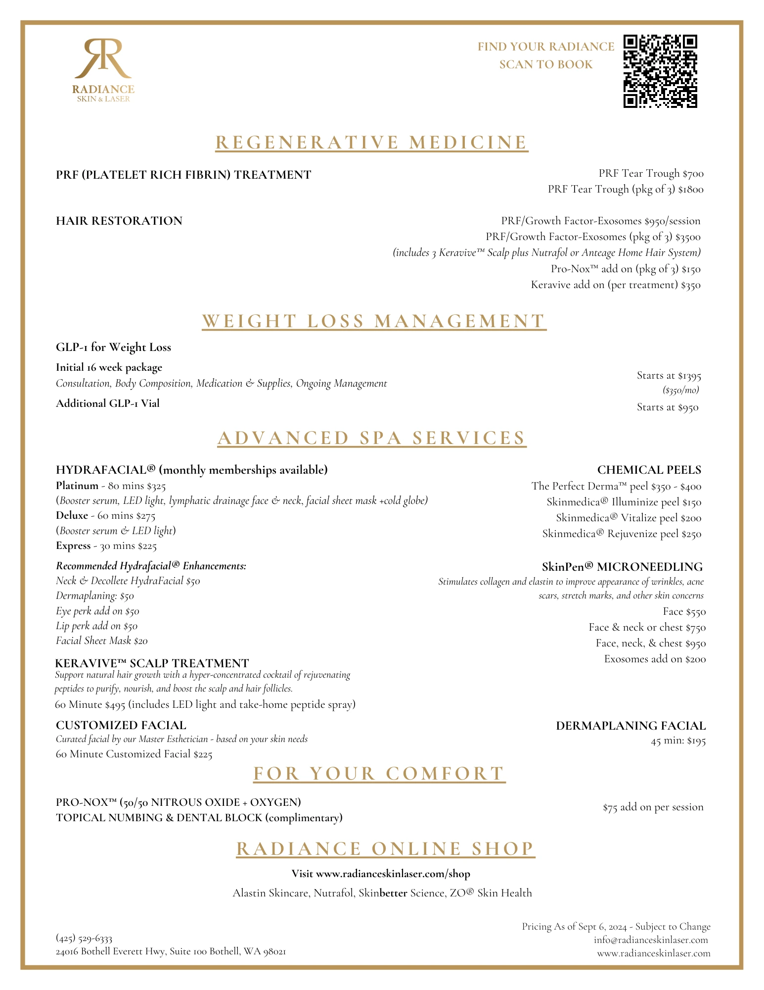 September monthly specials by Radiance Skin and Laser in Bothell, WA