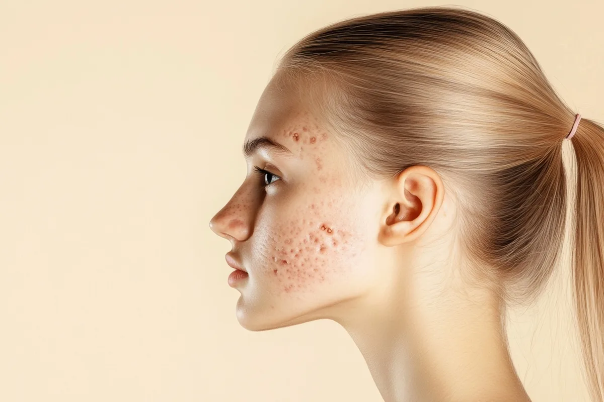 Acne scar and enlarged pores on facial skin treated with microneedling